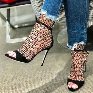 RENE CAOVILLA sz 40 Denim Galaxia Crystal Booties